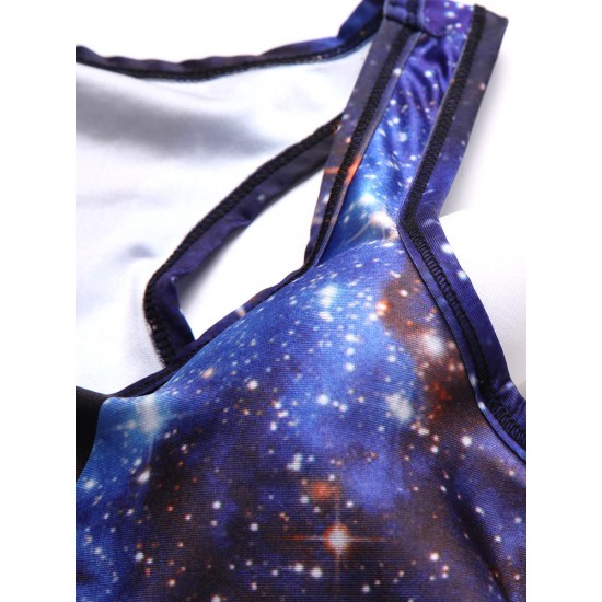 Women Starry Sky 3D Printed Yoga Gym Two Pieces Set Tracksuit