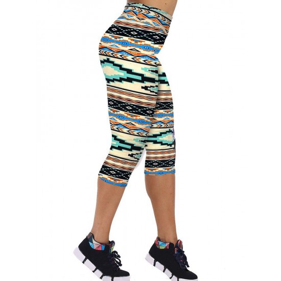 19 Colors Women High Waist Printing Stretch Workout Capri Leggings