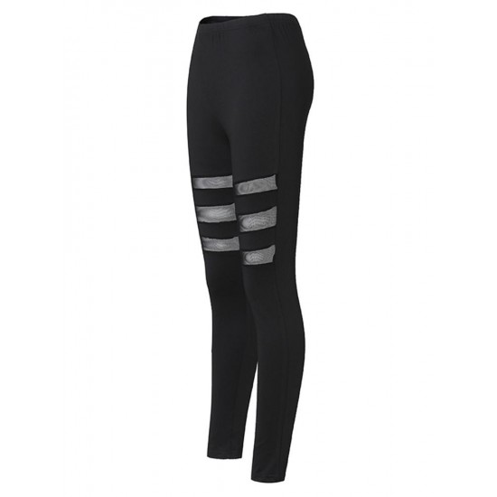 Black Women Mesh Insert Yoga Running Leggings