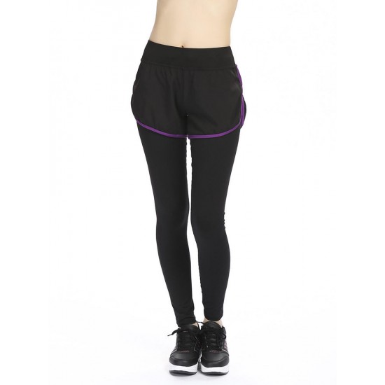 Women Fitness Yoga Workout Leisure Elastic False Two-piece Ninth Pants Leggings Sportswear Women Fitness Yoga Workout Leisure Elastic False Two-piece Ninth Pants Leggings Sportswear