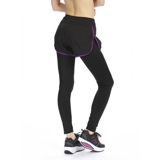 Women Fitness Yoga Workout Leisure Elastic False Two-piece Ninth Pants Leggings Sportswear Women Fitness Yoga Workout Leisure Elastic False Two-piece Ninth Pants Leggings Sportswear