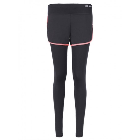 Women Fitness Yoga Workout Leisure Elastic False Two-piece Ninth Pants Leggings Sportswear