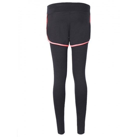 Women Fitness Yoga Workout Leisure Elastic False Two-piece Ninth Pants Leggings Sportswear