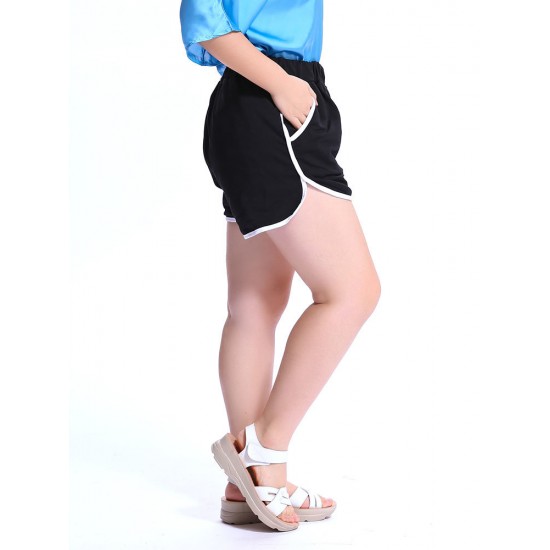Pure Color Elastic Waist Sports Shorts For Women