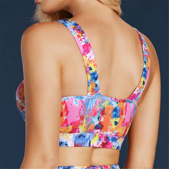 Abstract Print Front Keyhole Removable Padded Yoga Sports Bra