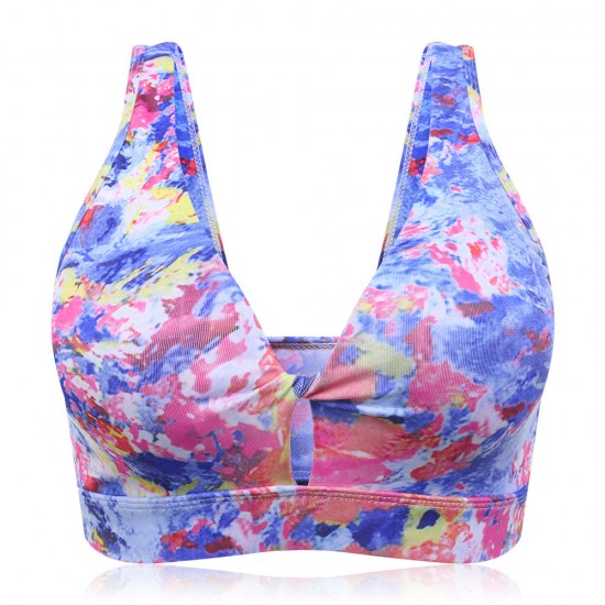 Abstract Print Front Keyhole Removable Padded Yoga Sports Bra