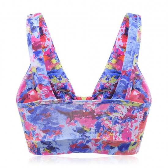 Abstract Print Front Keyhole Removable Padded Yoga Sports Bra