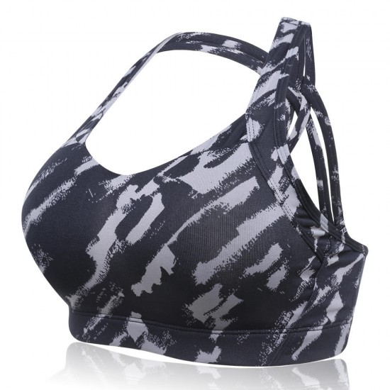 Camouflage Printed Back Cross Shockproof Quick Drying Yoga Sports Bra