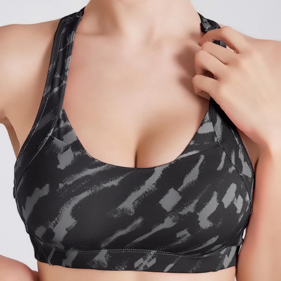 Camouflage Printed Back Cross Shockproof Quick Drying Yoga Sports Bra