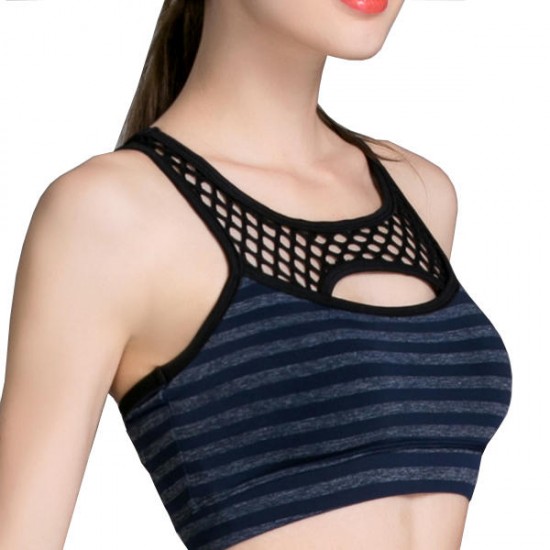 Comfort Wireless Stripe Vest Hollow Out Mesh Shockproof Sport Bra