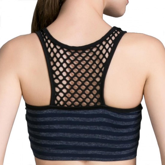 Comfort Wireless Stripe Vest Hollow Out Mesh Shockproof Sport Bra