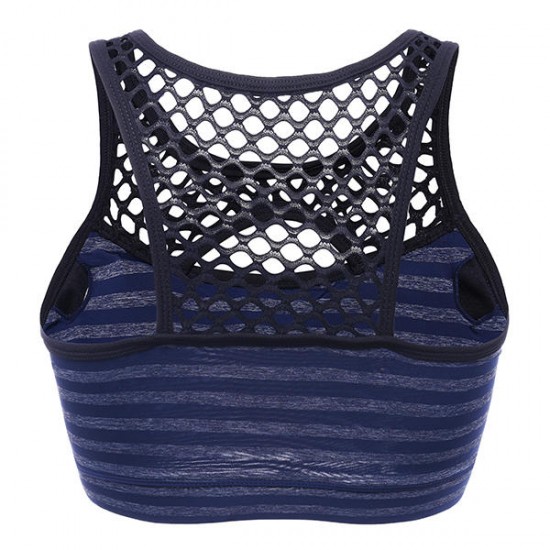 Comfort Wireless Stripe Vest Hollow Out Mesh Shockproof Sport Bra