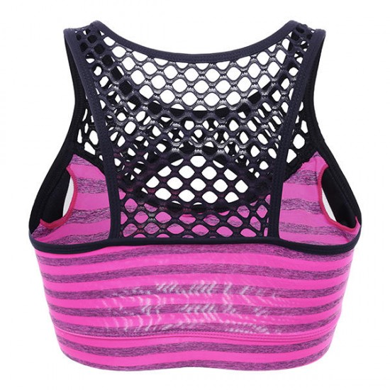 Comfort Wireless Stripe Vest Hollow Out Mesh Shockproof Sport Bra