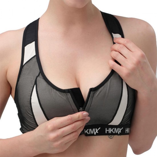 Fitness Yoga Sports Bra Front Zipper Shockproof Seamless Wirefree Top Underwear