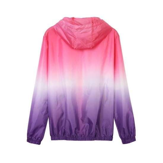 Casual Women Hooded Gradient Sport Sun Protection Coat Casual Women Hooded Gradient Sport Sun Protection Coat