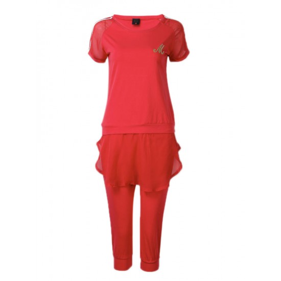 Casual Women Solid Color Elastic Waist Short Sleeve Tracksuit