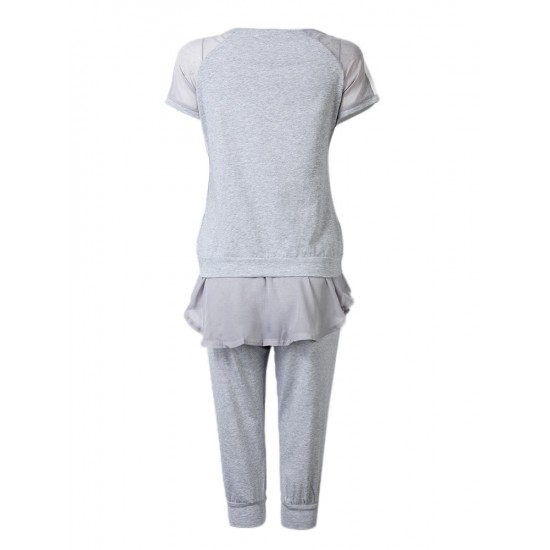 Casual Women Solid Color Elastic Waist Short Sleeve Tracksuit