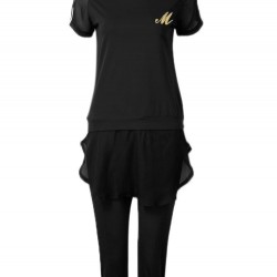 Casual Women Solid Color Elastic Waist Short Sleeve Tracksuit Casual Women Solid Color Elastic Waist Short Sleeve Tracksuit