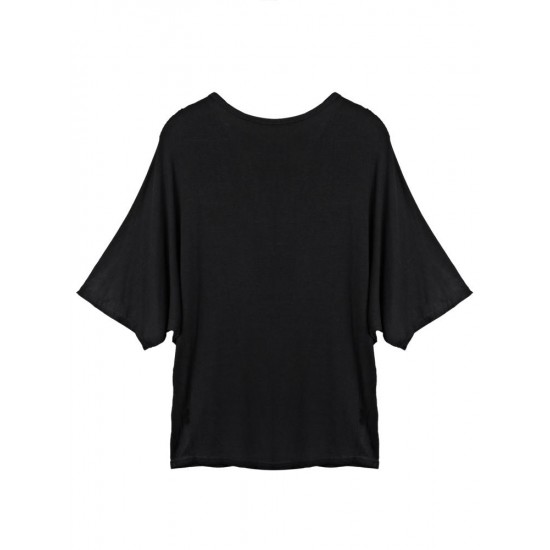 Loose Women Fake Two-piece Patchwork Batwing Sleeve T-shirt