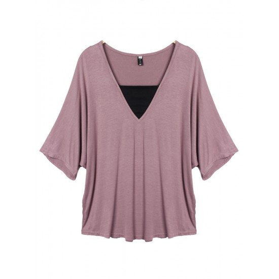 Loose Women Fake Two-piece Patchwork Batwing Sleeve T-shirt Loose Women Fake Two-piece Patchwork Batwing Sleeve T-shirt
