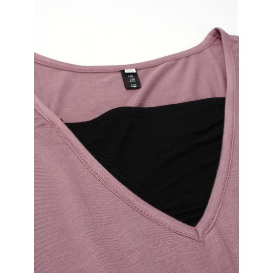 Loose Women Fake Two-piece Patchwork Batwing Sleeve T-shirt Loose Women Fake Two-piece Patchwork Batwing Sleeve T-shirt