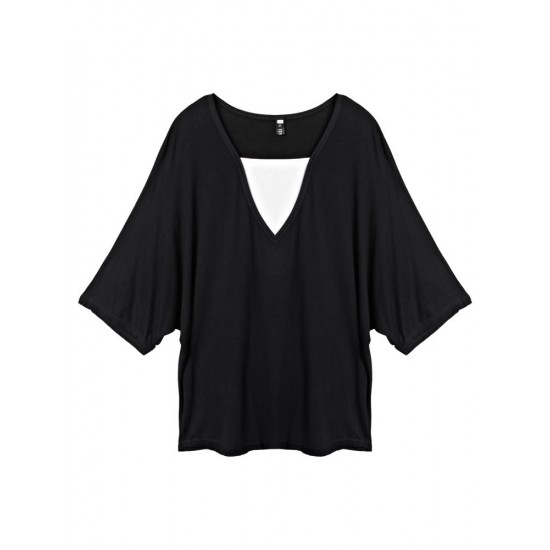 Loose Women Fake Two-piece Patchwork Batwing Sleeve T-shirt
