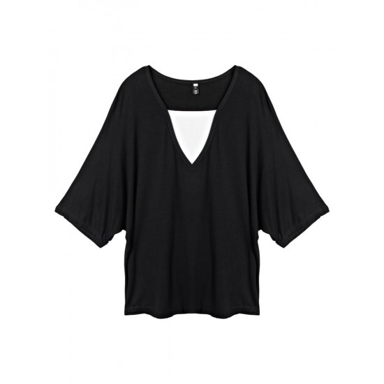 Loose Women Fake Two-piece Patchwork Batwing Sleeve T-shirt Loose Women Fake Two-piece Patchwork Batwing Sleeve T-shirt