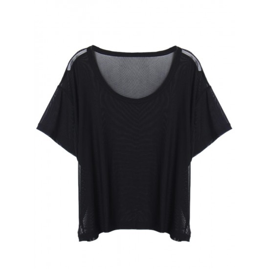 Sexy Mesh Hollow Out Wicking Sport Smock Women T-shirt