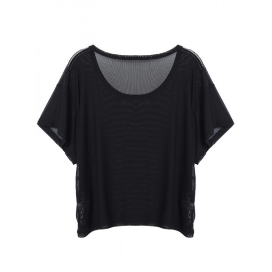 Sexy Mesh Hollow Out Wicking Sport Smock Women T-shirt