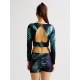 Sport Sexy Women 3D Leaf Printing Long Sleeve Yoga Cropped Top