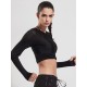 Women Long Sleeve Mesh Stitching Elastic Yoga Running Training Crop Tops