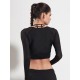 Women Long Sleeve Mesh Stitching Elastic Yoga Running Training Crop Tops Women Long Sleeve Mesh Stitching Elastic Yoga Running Training Crop Tops