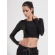 Women Long Sleeve Mesh Stitching Elastic Yoga Running Training Crop Tops