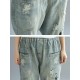 Casual Women Elastic Waist Embroidered Pocket Denim Jeans