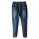 Casual Women Embroidery Fleece Elastic Waist Denim Jeans