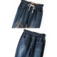 Casual Women Embroidery Fleece Elastic Waist Denim Jeans