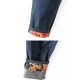 Casual Women Embroidery Fleece Elastic Waist Denim Jeans