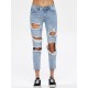 Casual Women Ripped Hole Mid Rise Cropped Jeans