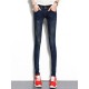 Dark Blue Women High Waist Elastic Slim Denim Jeans with Pockets