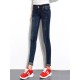 Dark Blue Women High Waist Elastic Slim Denim Jeans with Pockets