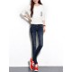 Dark Blue Women High Waist Elastic Slim Denim Jeans with Pockets