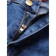 Fashion Casual Blue Denim Battered Holes Long Trousers Pants Jeans