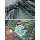 Folk Style Embroidery Elastic Waist Vintage Denim Jeans