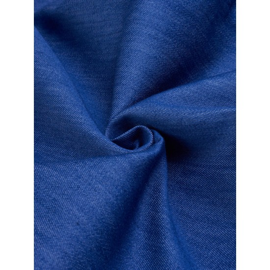 Belt Sexy Denim Blue Long Sleeve Lapel Button Pocket Women Short Jumpsuits