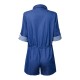 Belt Sexy Denim Blue Long Sleeve Lapel Button Pocket Women Short Jumpsuits Belt Sexy Denim Blue Long Sleeve Lapel Button Pocket Women Short Jumpsuits