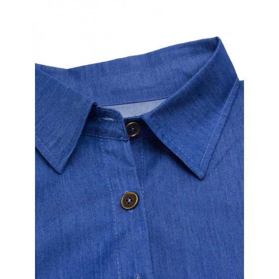 Belt Sexy Denim Blue Long Sleeve Lapel Button Pocket Women Short Jumpsuits Belt Sexy Denim Blue Long Sleeve Lapel Button Pocket Women Short Jumpsuits