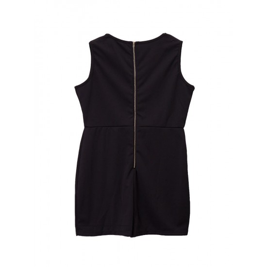 Black Square Neck Double Breasted Sleeveless Rompers Jumpsuit Black Square Neck Double Breasted Sleeveless Rompers Jumpsuit