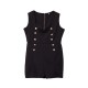 Black Square Neck Double Breasted Sleeveless Rompers Jumpsuit