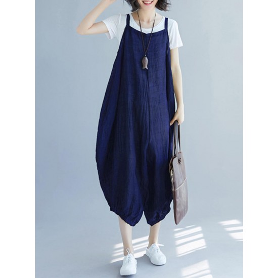 Casual Loose Solid Color Side Pocket Sleeveless Jumpsuit
