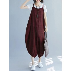 Casual Loose Solid Color Side Pocket Sleeveless Jumpsuit